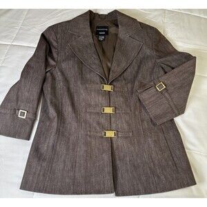 Vintage Don Castor Lined 3/4 Sleeve Lined Brown Cotton Blazer Gold Clasps Sz 10